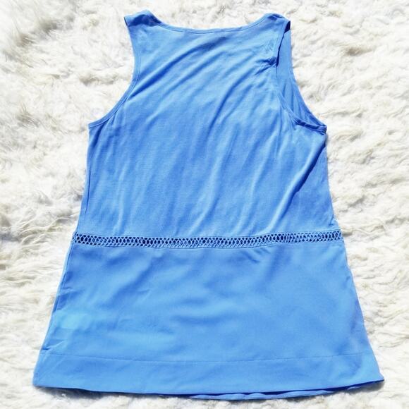 Blue Crochet Accent Tank Top French Connection Size M Sleeveless Top Medium - Picture 7 of 8